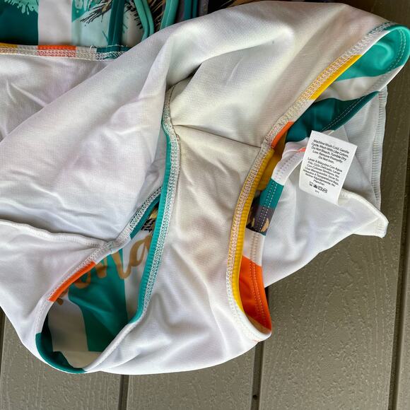 Girls Swimsuit One-piece Swim Sport Wonder Nation Green Orange Large 10/12 GUC - Picture 11 of 12